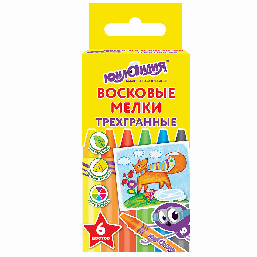 Изображение товара ЮНЛАНДИЯ Восковые мелки трехгранные Юнландик и мудрый лис, 6 цв.