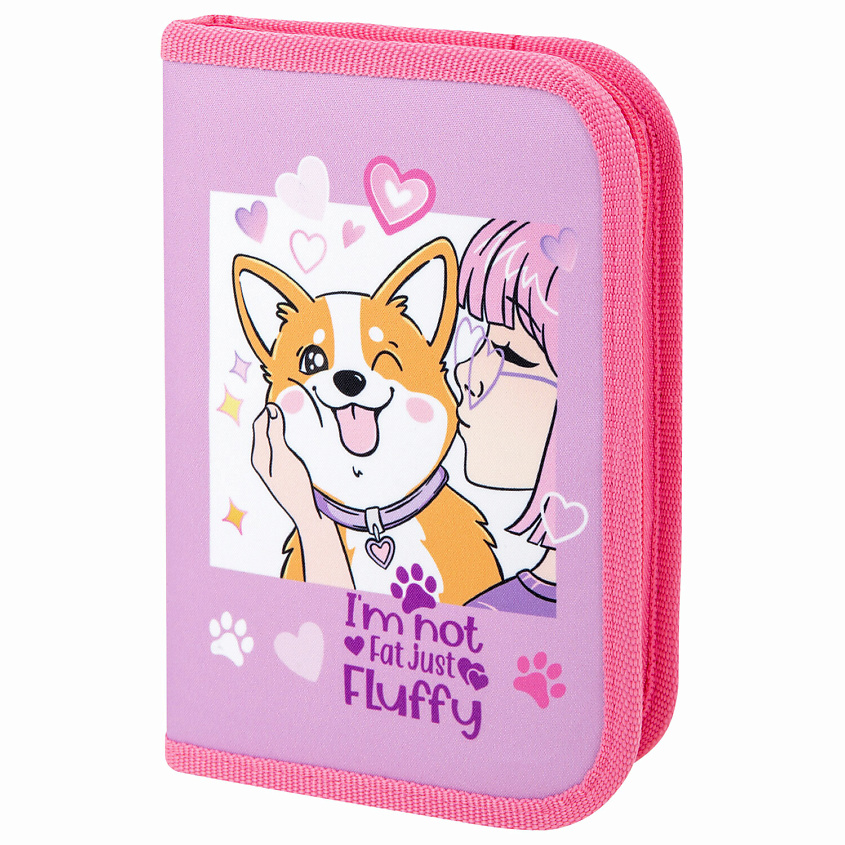 Изображение товара Тканевый пенал ПИФАГОР Пушистая акита 19х13 см с одним отделением