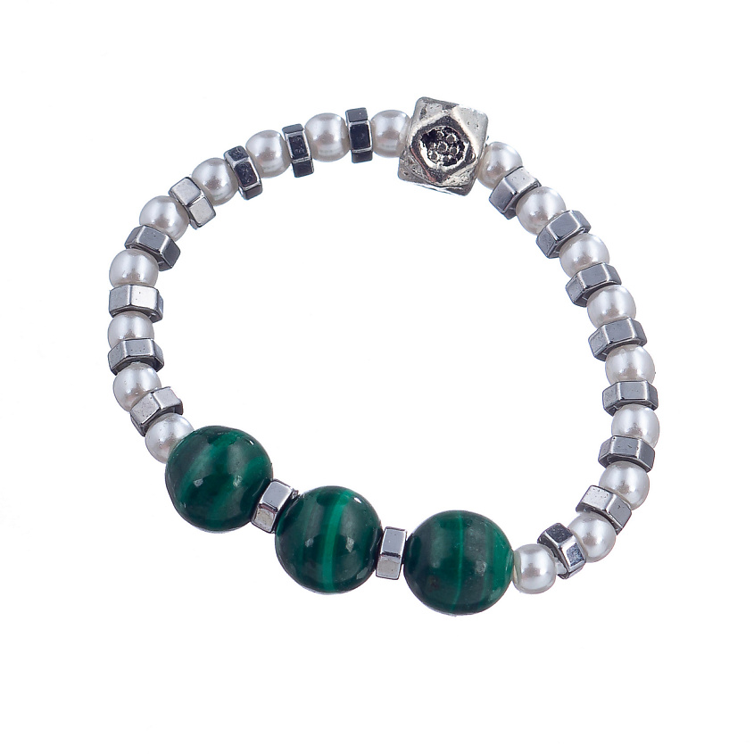 Изображение товара LANZEROTTI Кольцо Crespino стрейч, с малахитом, гематитом и бусинами, размер: 18