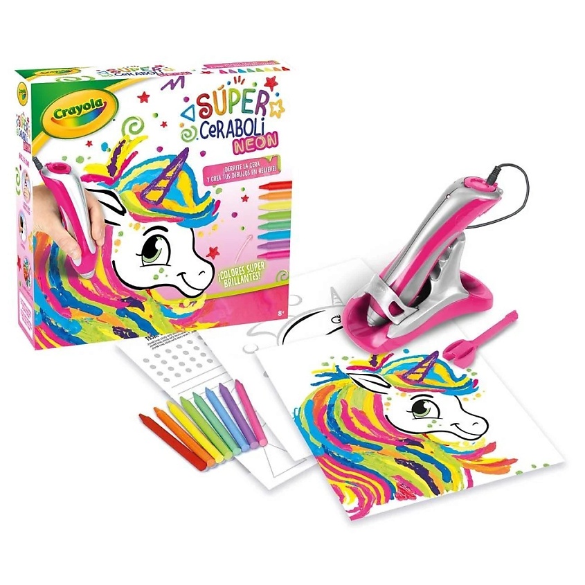 Изображение товара Crayola Unicorn Neon Набор для творчества с прибором для плавки восковых карандашей