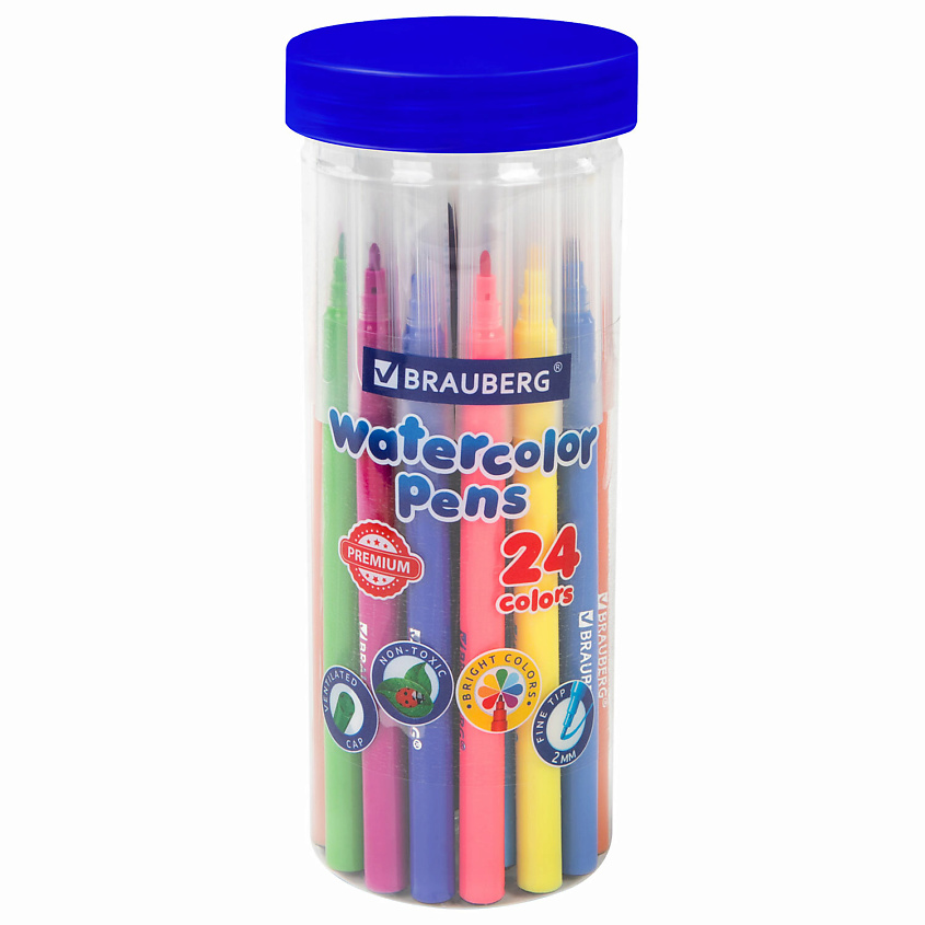Изображение товара Фломастеры BRAUBERG PREMIUM в тубе, 24 цвета, безопасные и яркие