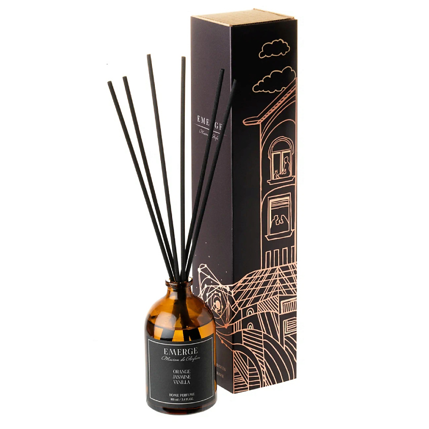 Изображение товара EMERGE Диффузор ароматический Orange Jasmine Vanilla для дома с палочками, 100 мл