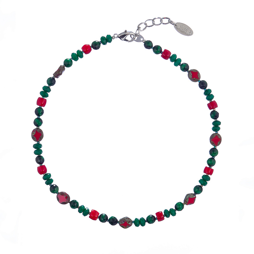 Изображение товара Стильное колье Crespino с кораллом малахитом и мурано для женщин весна-лето