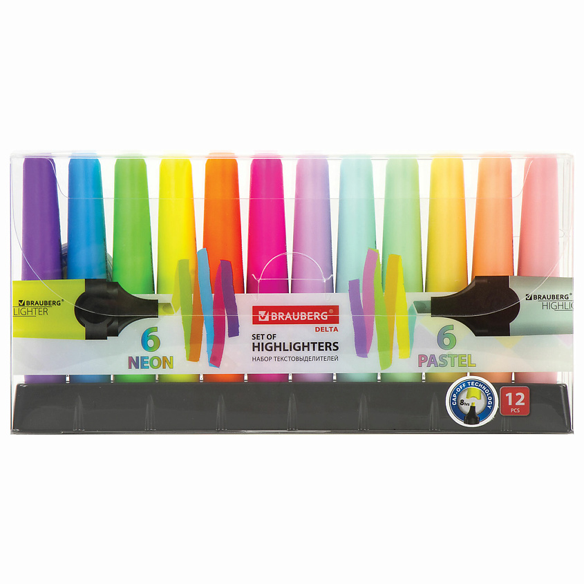 Изображение товара BRAUBERG Набор текстовыделителей на подставке, BRAUBERG "DELTA", 12 шт