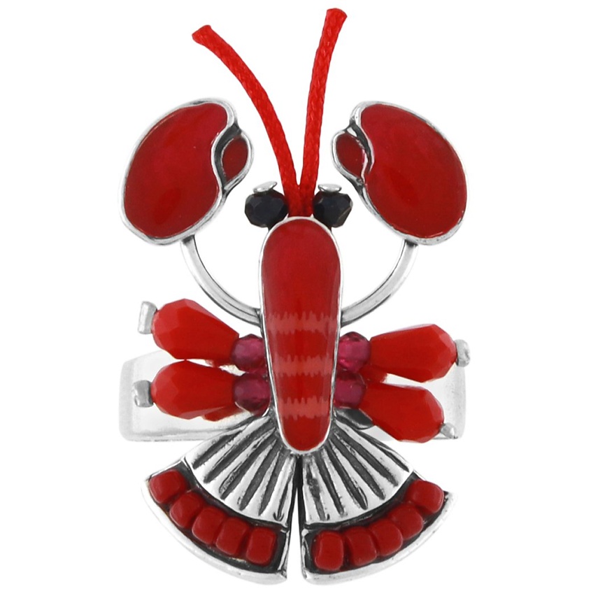 Изображение товара TARATATA Кольцо Mr Lobster, разъемное, со смолой, бусинами и шнуром, цвет: Красный, 1 шт, размер: 18