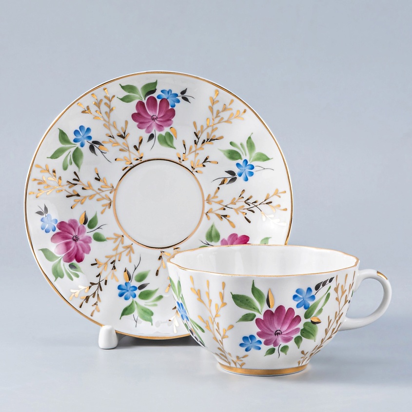 Изображение товара ИМПЕРАТОРСКИЙ ФАРФОРОВЫЙ ЗАВОД Чашка с блюдцем "Золотые травки", 1 шт.