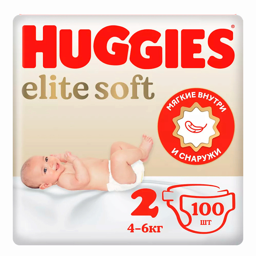 Изображение товара HUGGIES Подгузники Elite Soft для новорожденных 4-6кг, 100 шт.