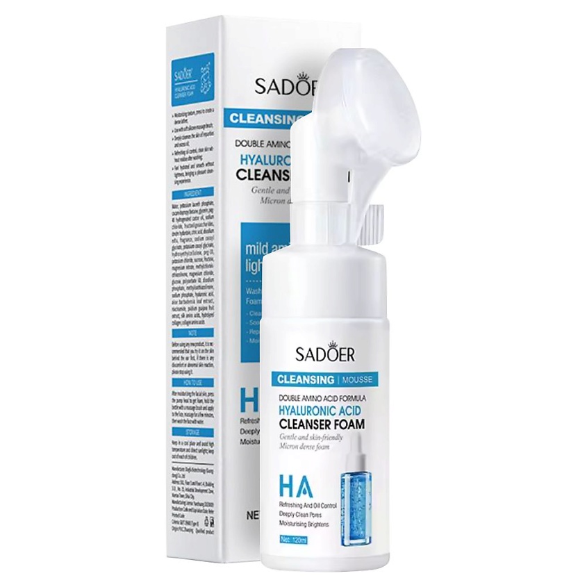 Изображение товара SADOER Мусс-пенка для умывания очищающий HA с гиалуроновой кислотой, 120 мл.