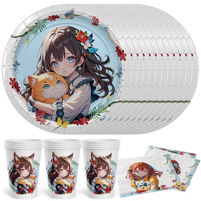 Изображение товара Одноразовая посуда Аниме Дружба на 12 персон яркий дизайн юмористический стиль