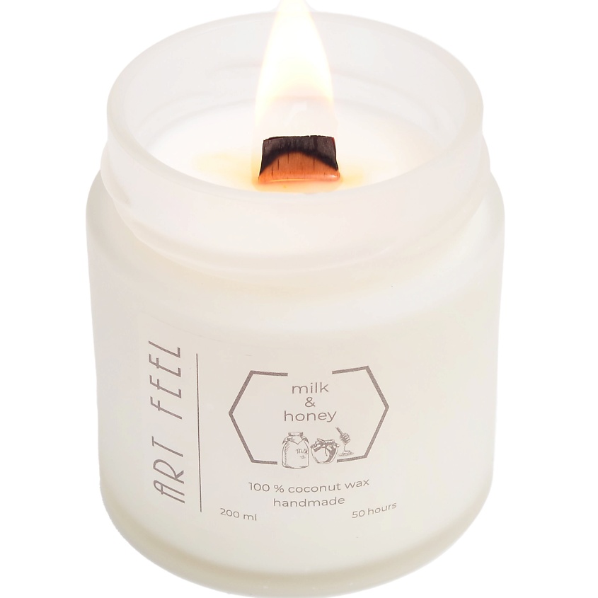 Изображение товара ART FEEL Свеча ароматическая с деревянным фитилем "Молоко и мёд", 200 мл.
