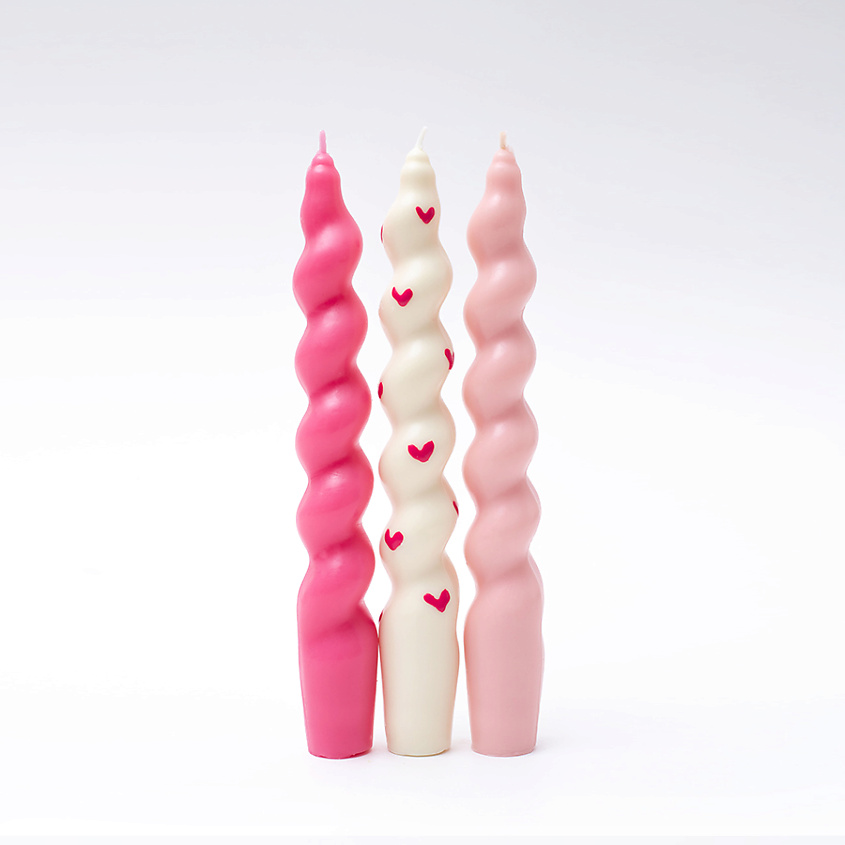 Изображение товара Набор декоративных свечей из воска с ручной работой ярко-розовый и белый 3 шт