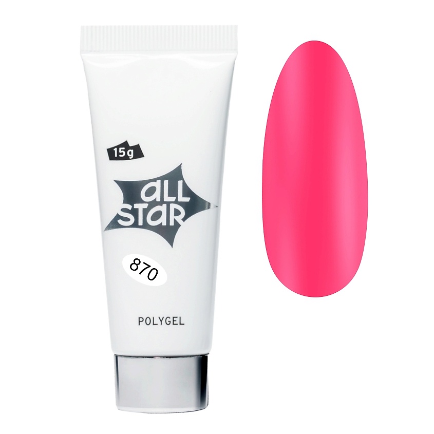 Изображение товара ALL STAR PROFESSIONAL Полигель 15 гр розовый неон 870 для наращивания ногтей