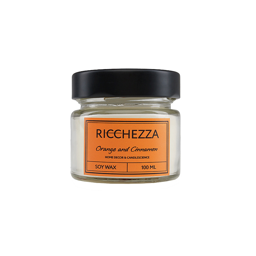 Изображение товара RICCHEZZA Свеча ароматическая с деревянным фитилем «Апельсин и корица», 1 шт.