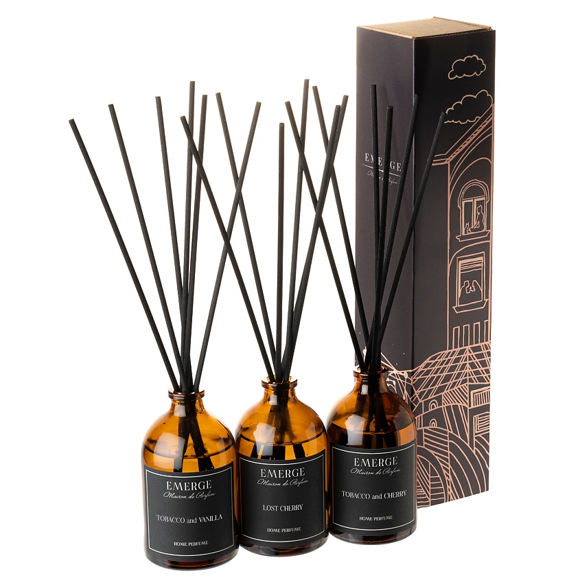 Изображение товара EMERGE Набор 3 диффузора ароматических (ТабакВаниль,ТабакВишня,МиндальВишня), 3 шт