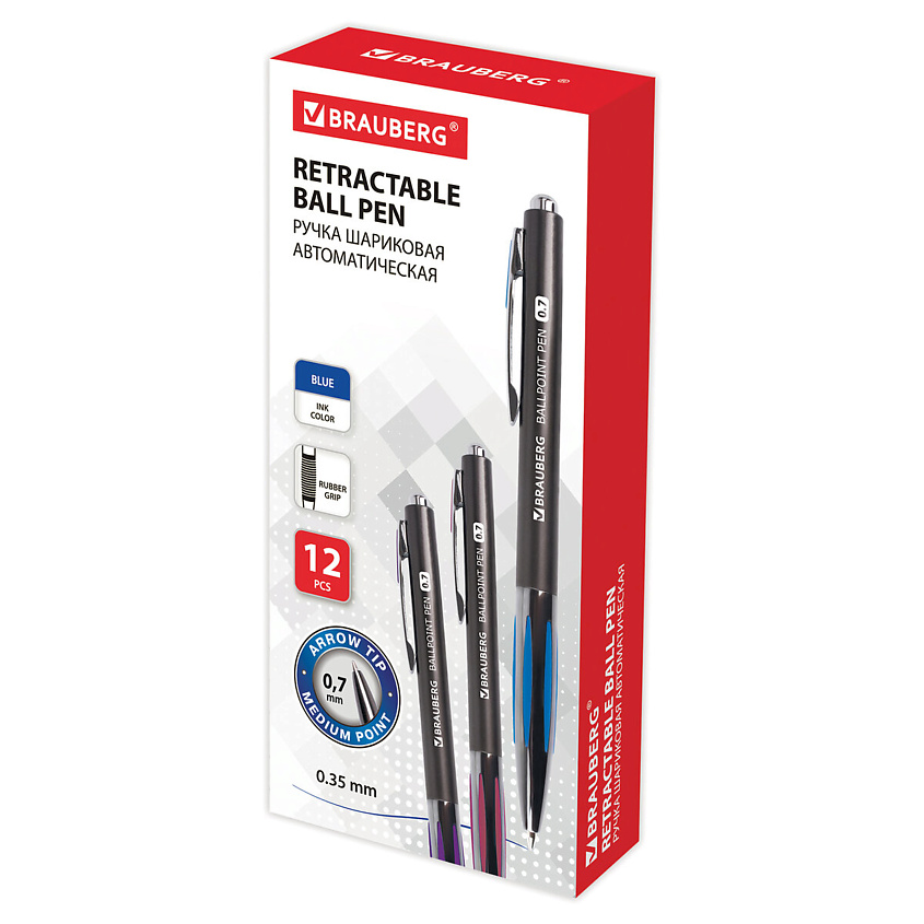 Изображение товара BRAUBERG Набор шариковых ручек Stripe, узел 0,7 мм, Цвет чернил: синий.