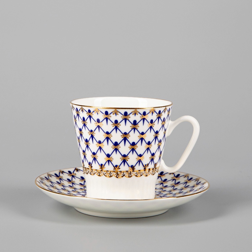 Изображение товара ИМПЕРАТОРСКИЙ ФАРФОРОВЫЙ ЗАВОД Чашка с блюдцем для эспрессо "Кобальтовая сетка", 1 шт.