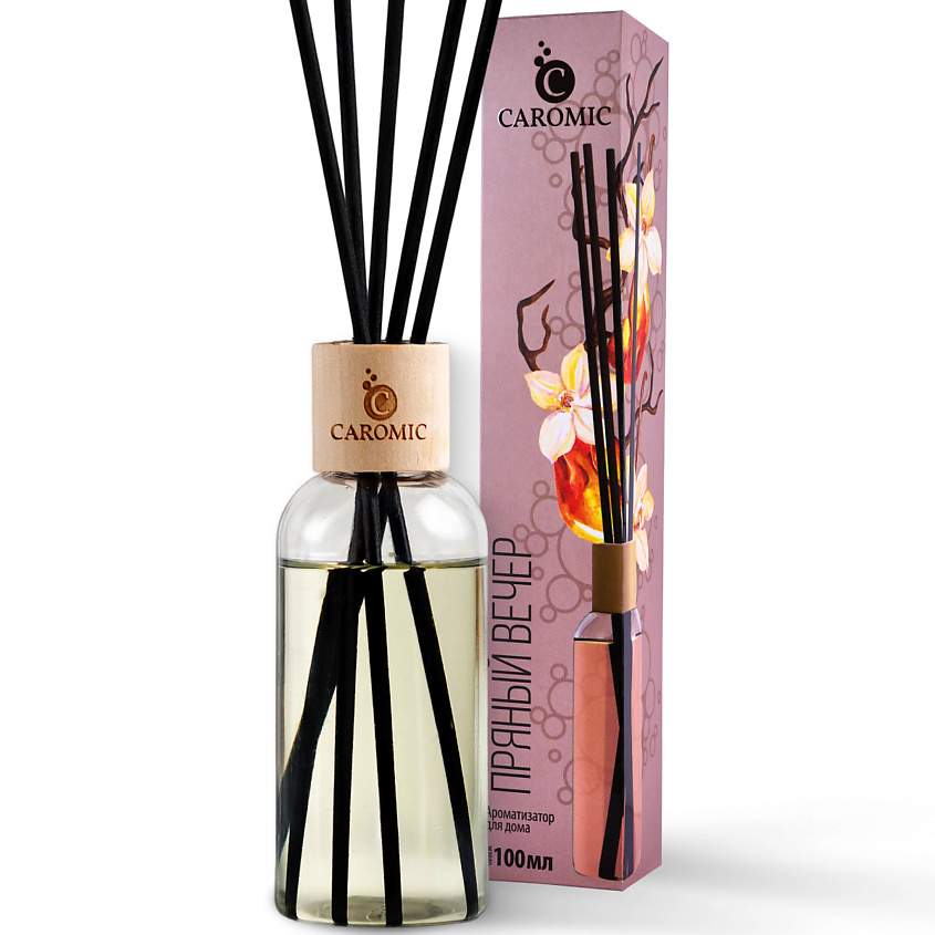 Изображение товара Аромадиффузор CAROMIC Пряный вечер 100 мл с палочками и деревянной крышкой