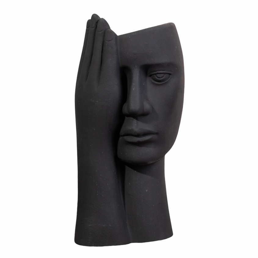 Изображение товара SHE STYLE Ваза для сухоцветов из гипса Лицо с рукой для декора дома, Черный