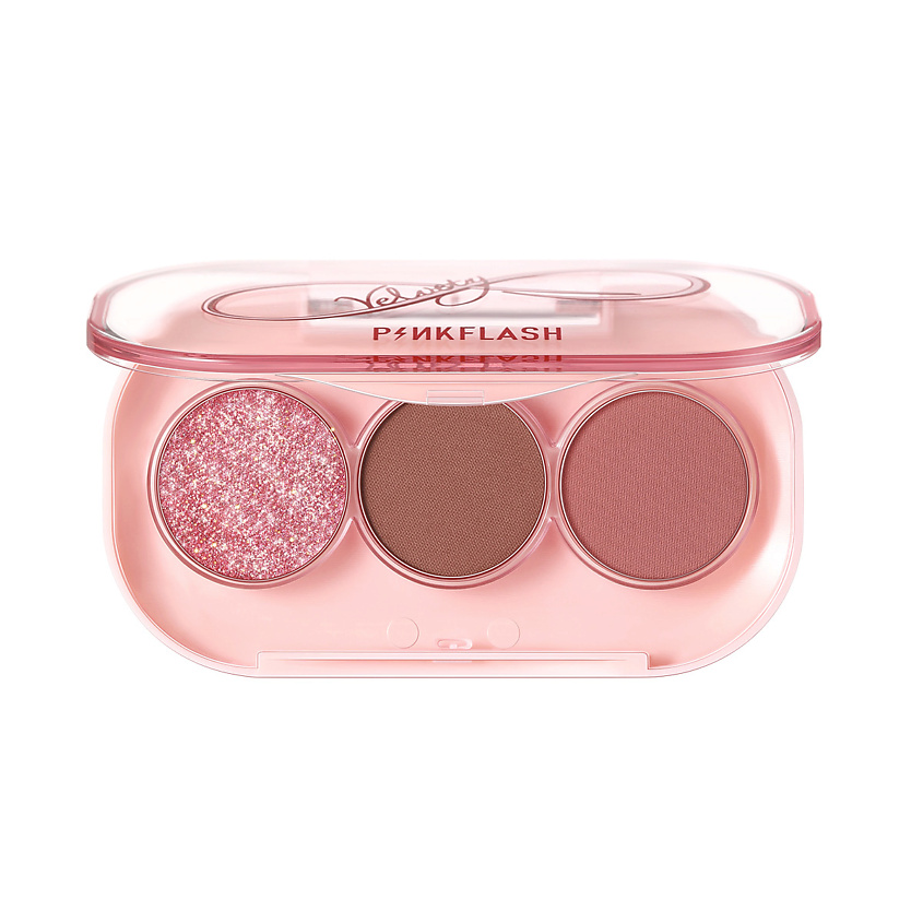 Изображение товара Палетка теней для век PINK FLASH №PK03 Ягодный Раф 3 ярких оттенка стойкое покрытие