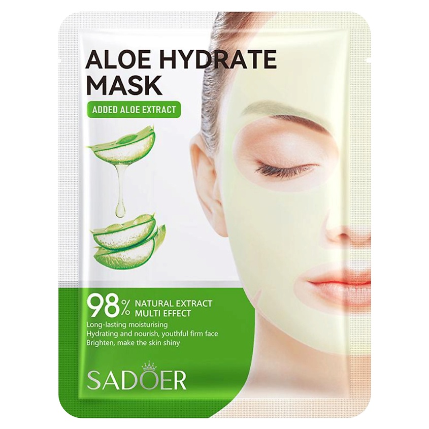 Изображение товара SADOER Маска для лица и сияния кожи увлажняющая тканевая с экстрактом алоэ, 25 гр.