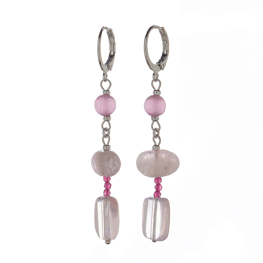 Изображение товара Серьги Lanzerotti Монро натуральные камни розовый кварц кошачий глаз морганит стильные украшения
