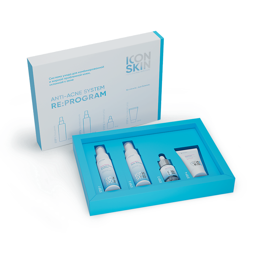 Изображение товара ICON SKIN Набор для ухода за кожей лица Re:Program, travel size, 4 средства, 50 мл + 50 мл + 15 мл + 20 мл