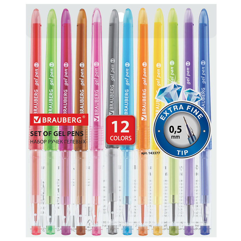 Изображение товара BRAUBERG Ручки гелевые набор DIAMOND 12 цветов, 1 шт.
