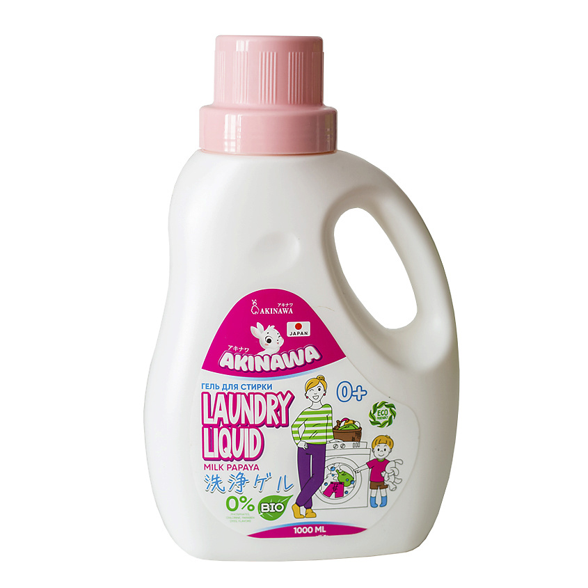 Изображение товара Гель для стирки AKINAWA ЭКО молочная папайя 1000 мл гипоаллергенный безопасный эффективный
