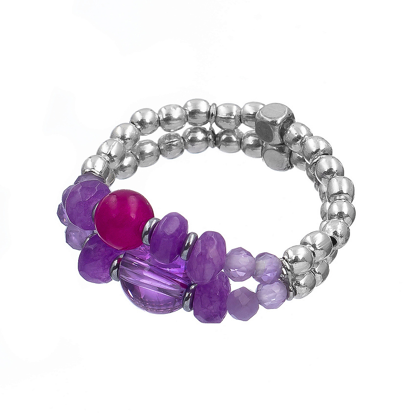 Изображение товара LANZEROTTI Кольцо, Monroe, стрейч, аметист, агат, стеклянные бусины, цвет: Фиолетовый, 18 размер, размер: 18