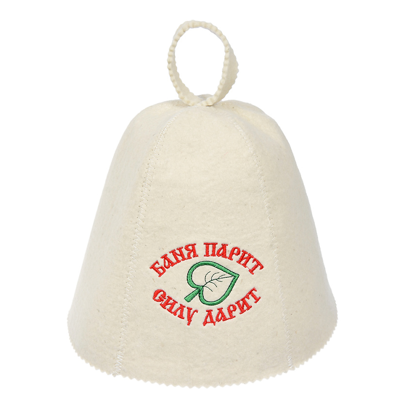 Изображение товара БАННЫЕ ШТУЧКИ Шапка для бани и сауны с вышивкой Баня парит, силу дарит!, Белый