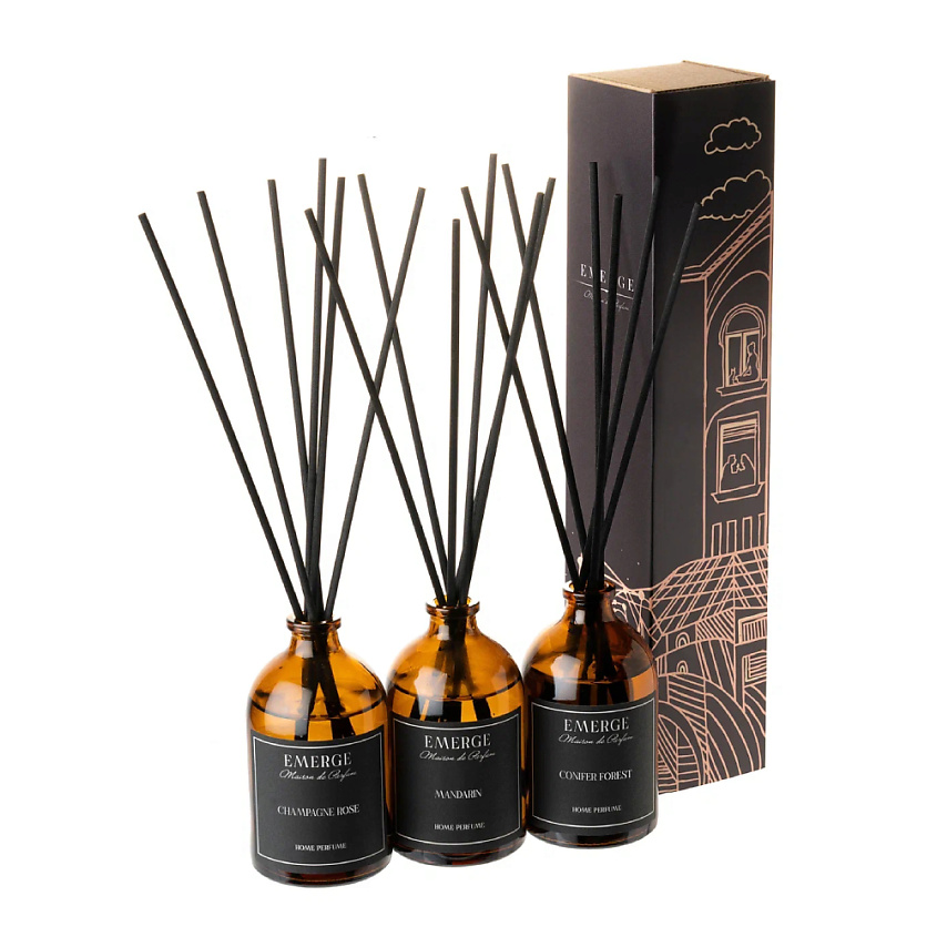 Изображение товара EMERGE Набор 3 диффузора ароматических (Мандарин, Шампанское, Хвойный лес), 3 шт