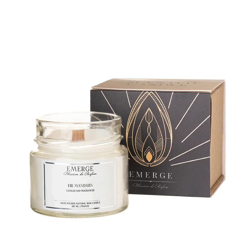 Изображение товара EMERGE Свеча ароматическая Ель-Мандарин с деревянным фитилем, 100 мл