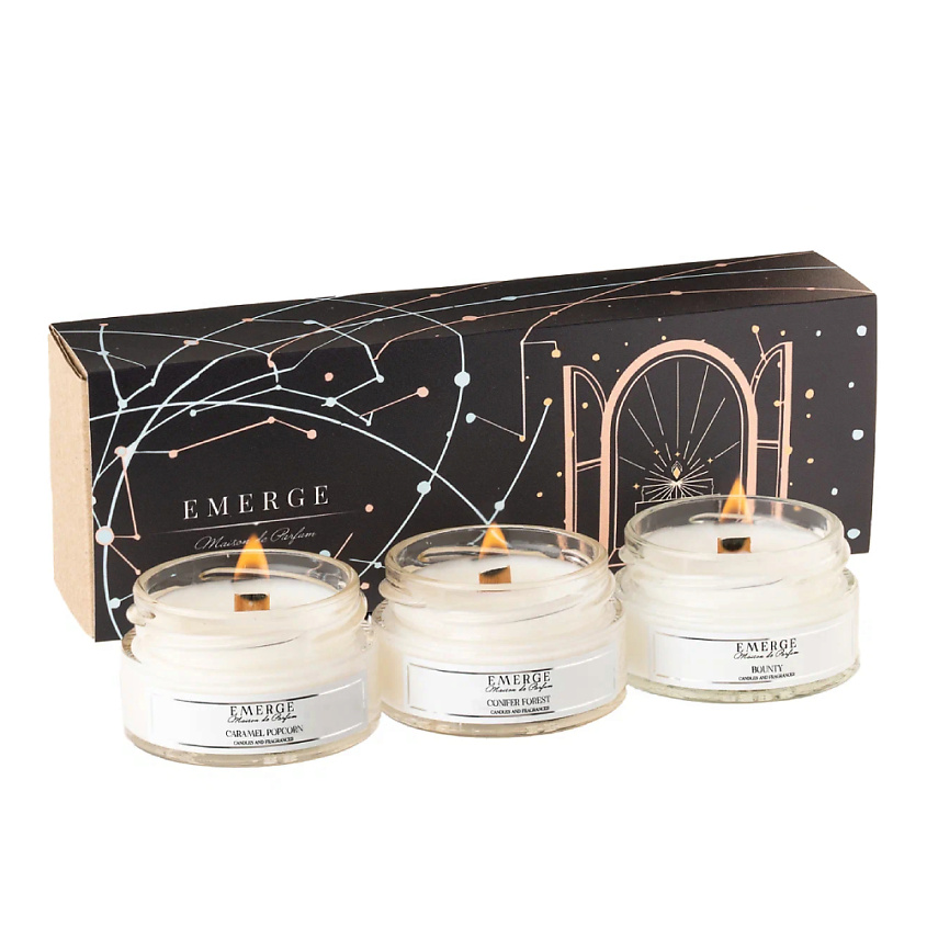 Изображение товара EMERGE Набор 3 свечи ароматические (Ель, Попкорн, Баунти), 3 набор
