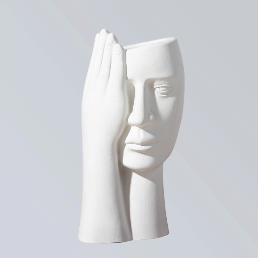 Изображение товара SHE STYLE Ваза для сухоцветов из гипса Лицо с рукой для декора дома, 1 шт