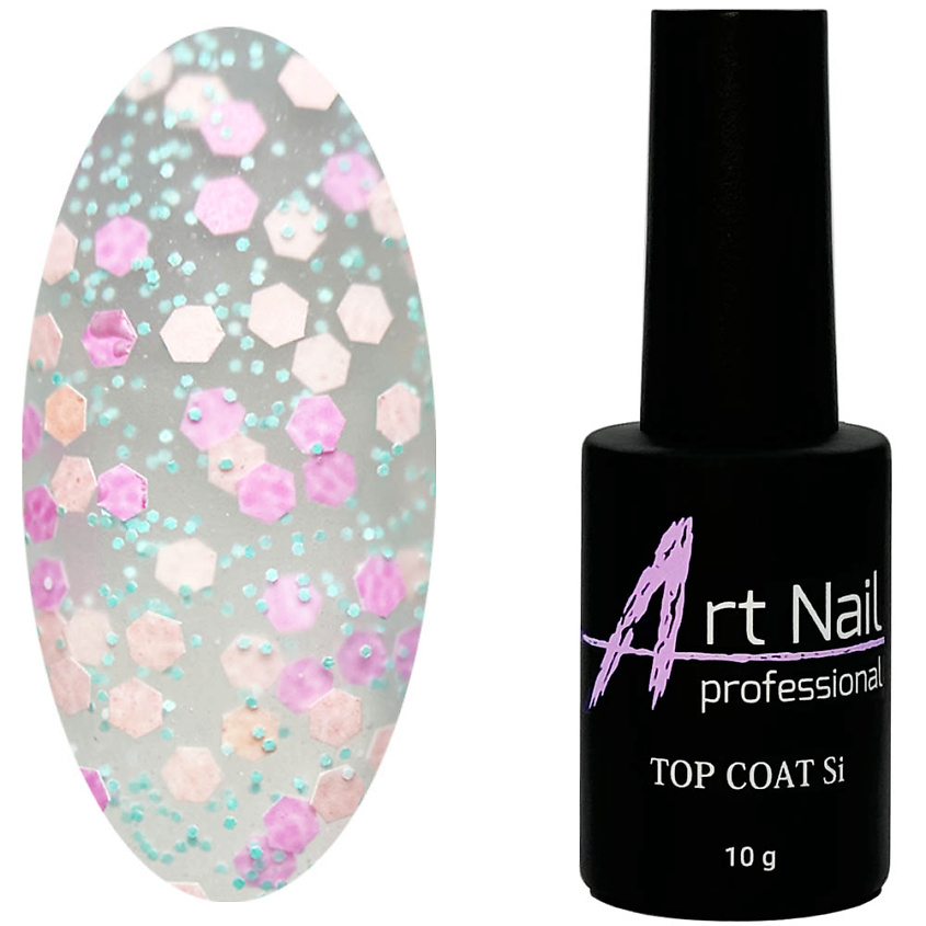 Изображение товара Декоративный матовый топ для ногтей с цветными шестигранниками ART NAIL PROFESSIONAL