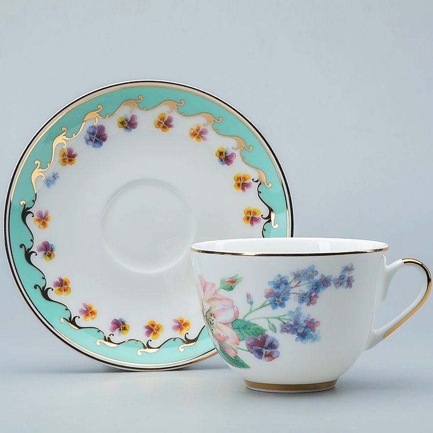 Изображение товара ИМПЕРАТОРСКИЙ ФАРФОРОВЫЙ ЗАВОД Чашка с блюдцем "Улыбка флоры №2", 1 шт.