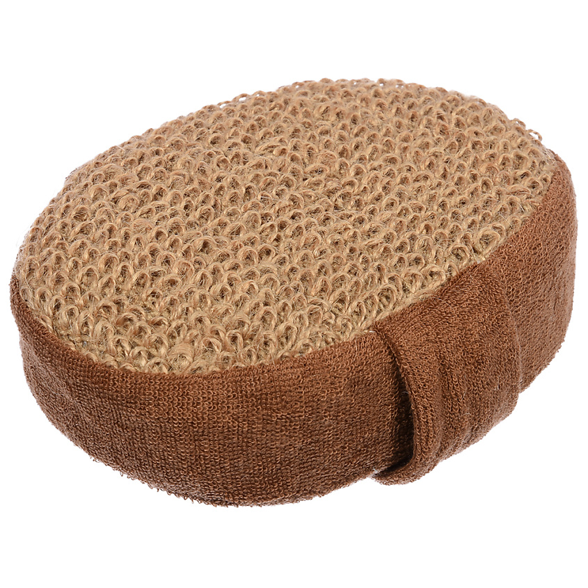 Изображение товара БАННЫЕ ШТУЧКИ Мочалка из рами, объемная, овальная с хлопком, 10х15х5 см, medium, Коричневый