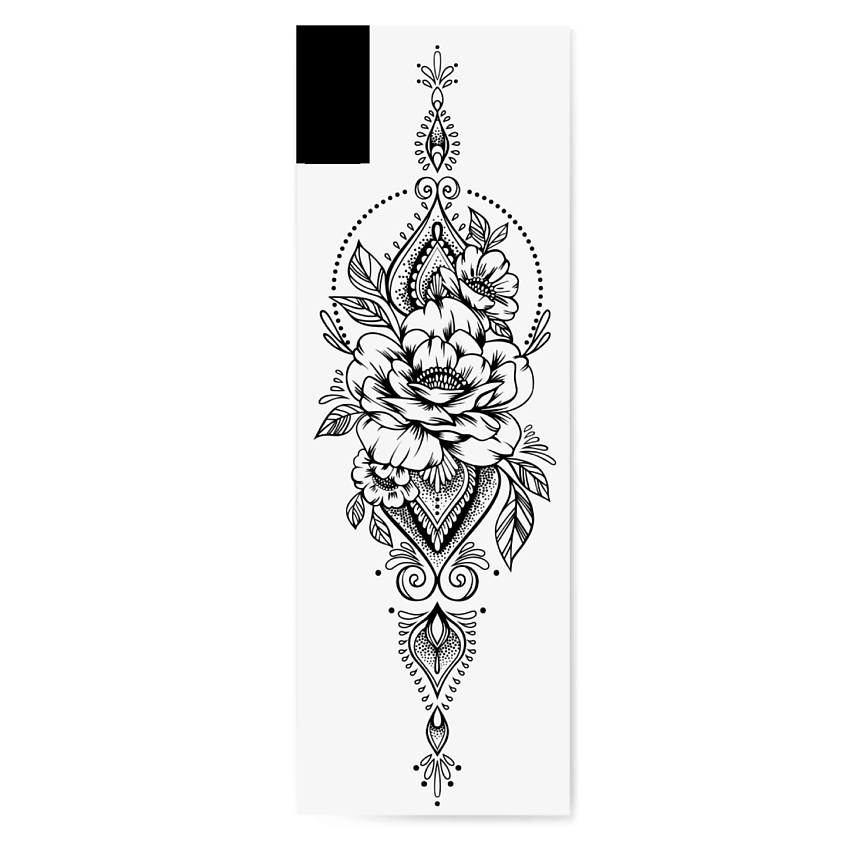 Изображение товара PRINT FACTORY Временная переводная татуировка Розы, Переводная Временная Татуировка "Роза Орнамент" - центром изображения является роза. ●Размер: 8х24 см