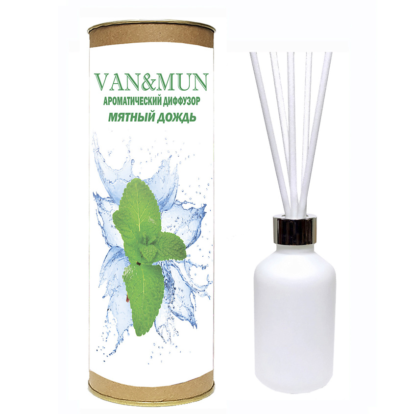 Изображение товара Ароматический диффузор VAN&MUN Мятный дождь 60 мл с палочками для дома и подарка