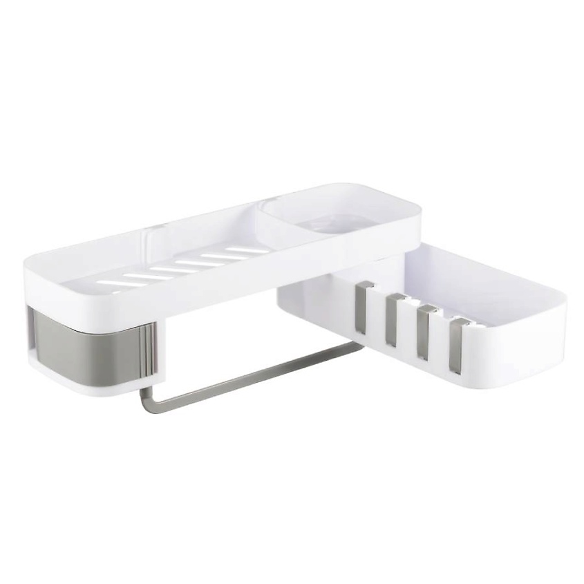 Изображение товара Угловая полка для ванной Birdhouse на липучке белая пластиковая