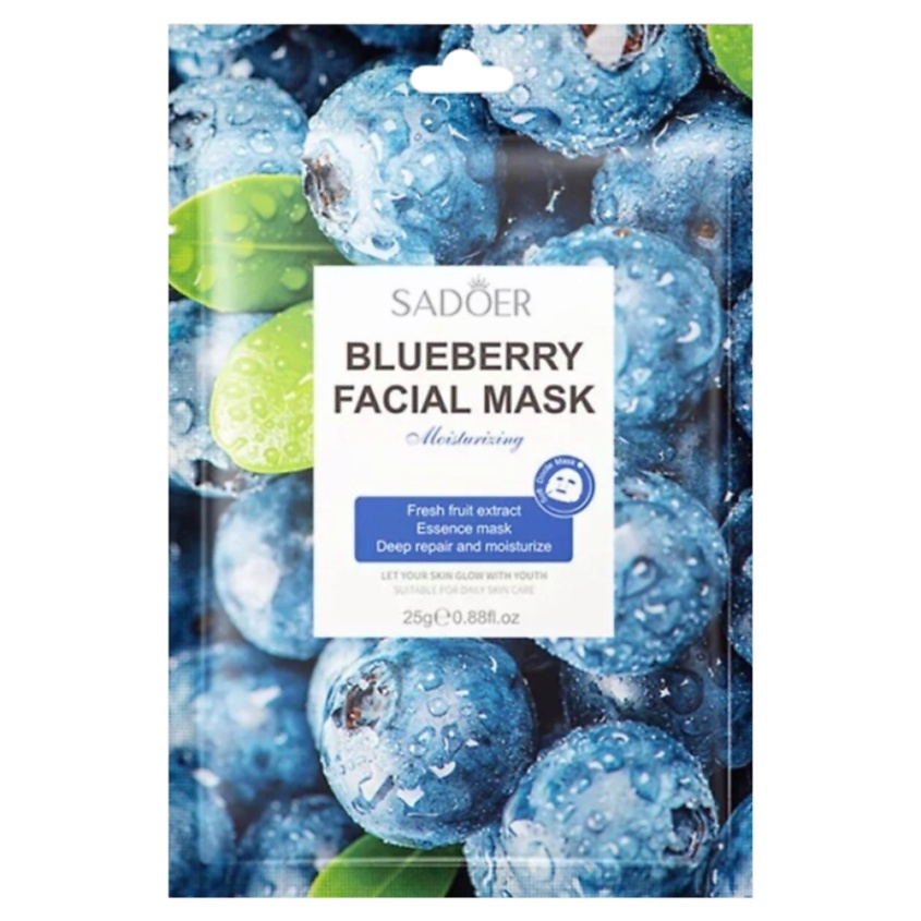 Изображение товара SADOER Тканевая маска для лица увлажняющая и восстанавливающая с экстрактом черники, 25 гр