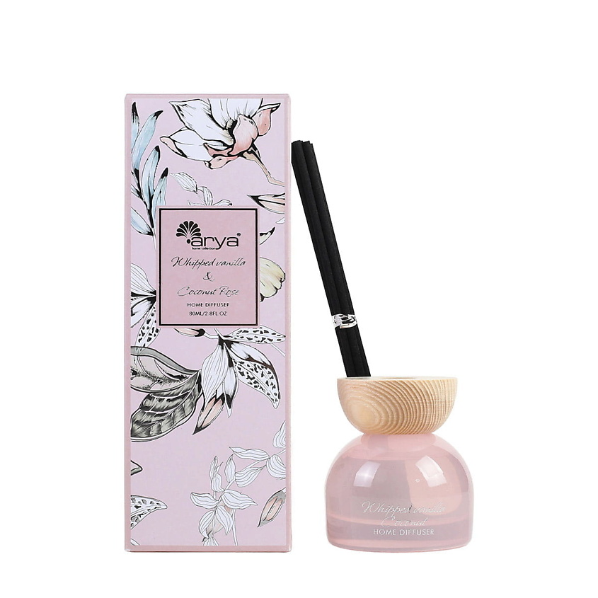 Изображение товара ARYA HOME COLLECTION Диффузор ароматический с палочками Whipped Vanilla & Coconut Rose, 80 мл; Аромат Ваниль