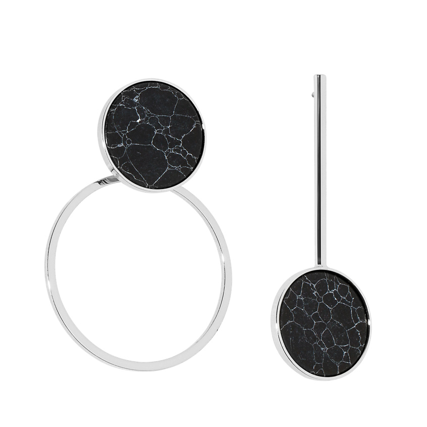 Изображение товара FOROSTINA.K Серьги Черный мрамор, Серебряный