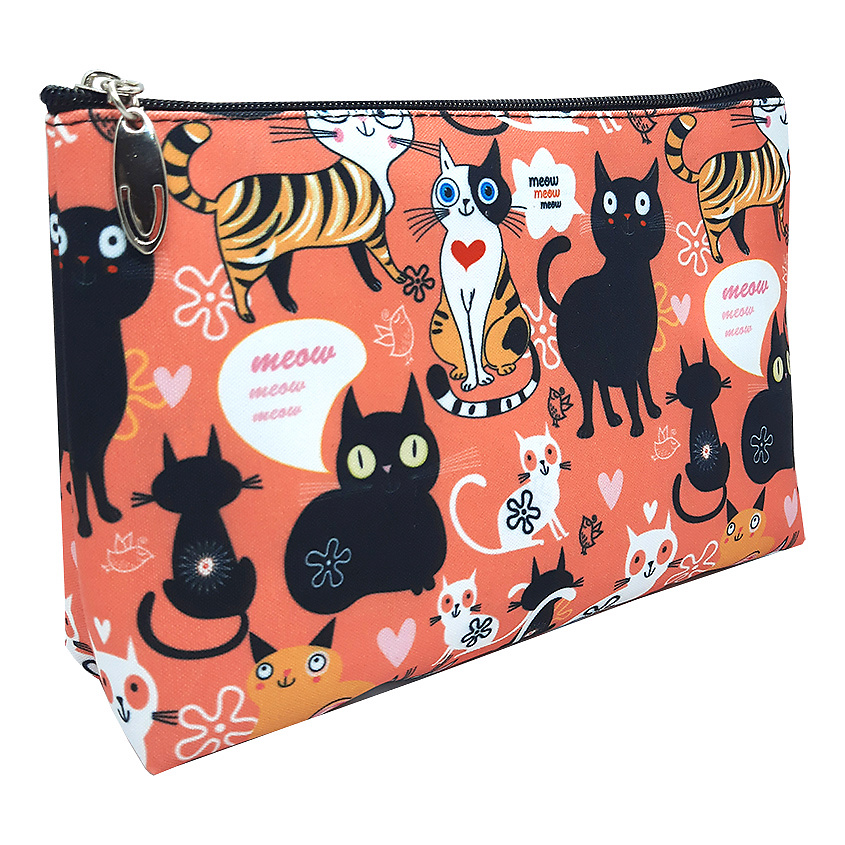 Изображение товара Большая женская косметичка из ткани Коралловые Коты водоотталкивающая