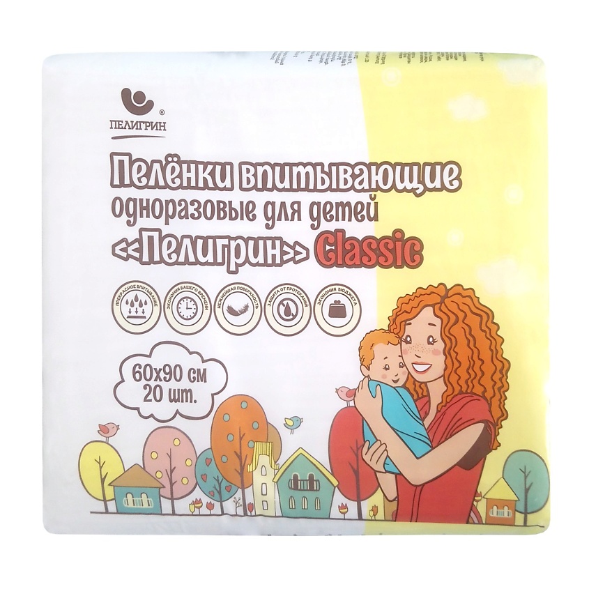 Изображение товара Пеленки одноразовые впитывающие Пелигрин Classic 60х90 см 20 шт