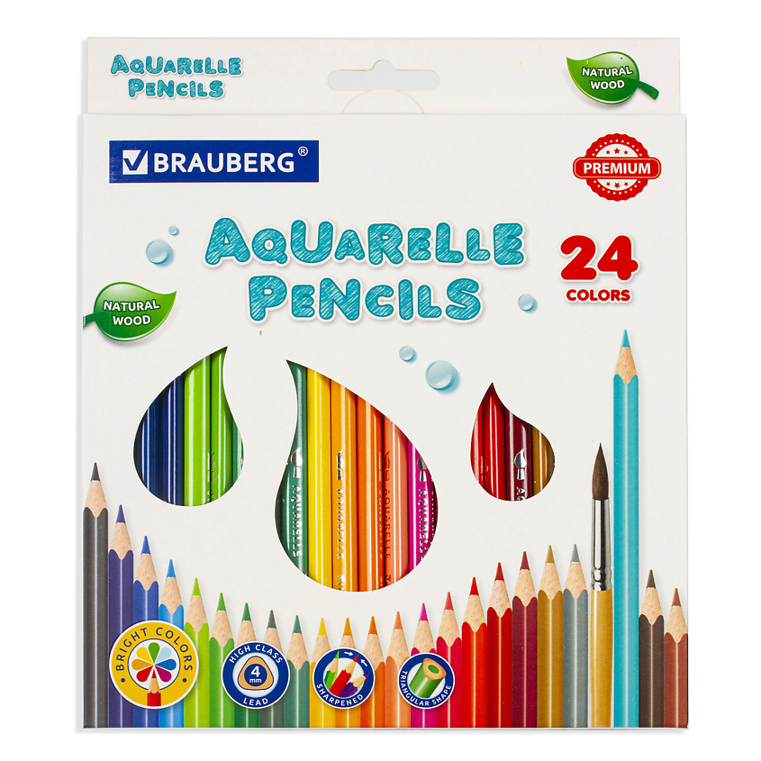 Изображение товара BRAUBERG Карандаши цветные акварельные PREMIUM AQUARELLE, 1 шт