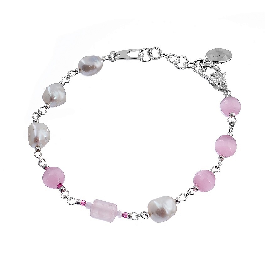 Изображение товара LANZEROTTI Браслет Monroe, розовый кварц, жемчуг, кошачий глаз, цвет: Розовый, размер: 21