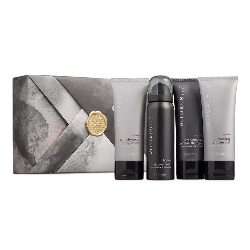 Изображение товара RITUALS... Набор Homme Gift Set S: Пена для душа + Шампунь + Гель для душа + Лосьон для тела, 50 мл + 70 мл + 70 мл + 70 мл