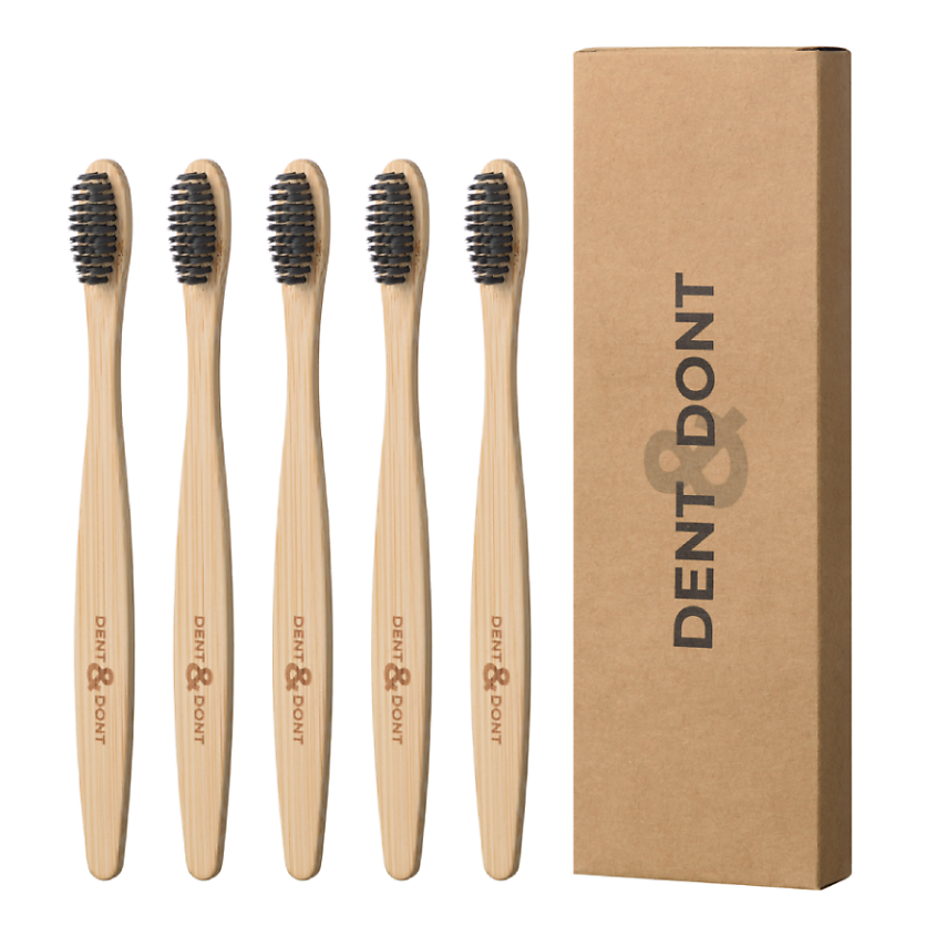 Изображение товара DENT&DONT Набор бамбуковых зубных щеток средней жесткости, 5 штук