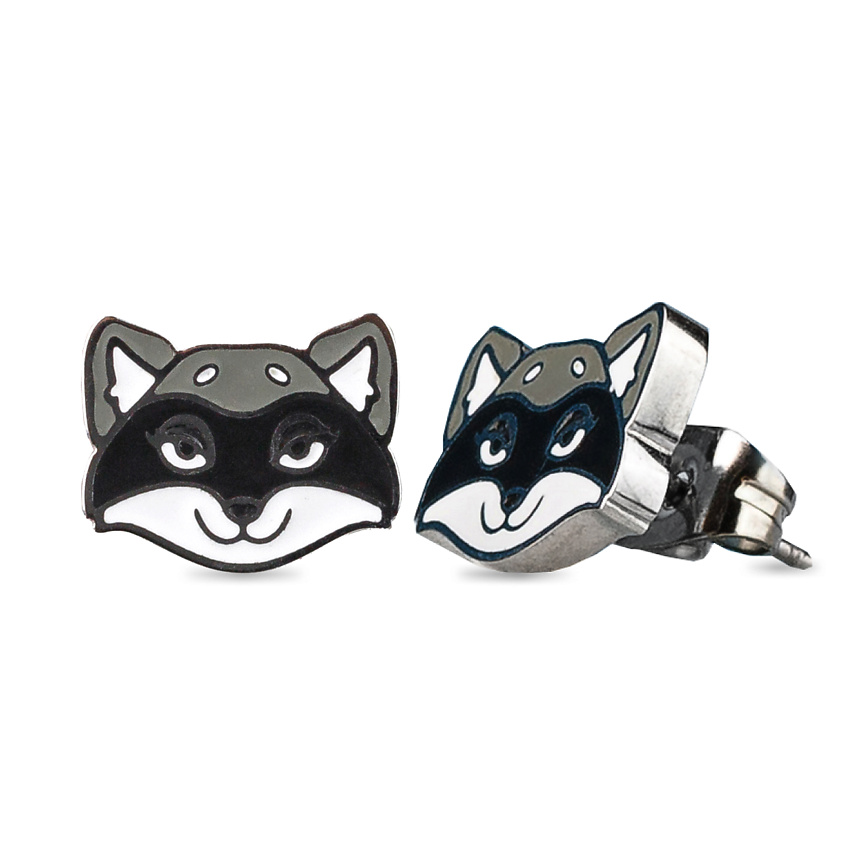 Изображение товара CAROMIC Серёжки гвоздики енот из нержавеющей стали черные миниатюрные 10 мм